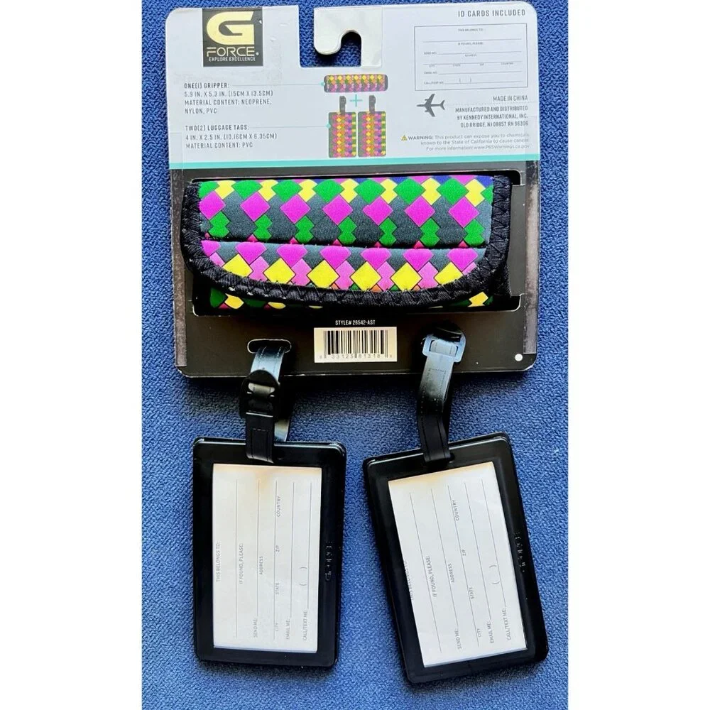 G Force 3 Pc Luggage Tags & Gripper Colorful Traveler Gift Suitcase ID Diamond